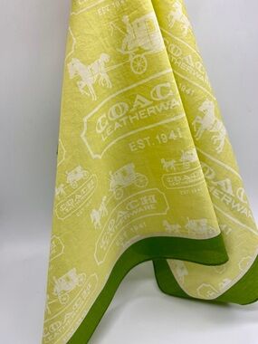 Coach Logo Scarf Summer weight Cotton in Yellow White and Green 20” Square